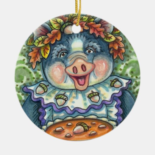 DÉCORATION EN CÉRAMIQUE PIG & ACORN PIE, MERCI FABRIQUÉ AVEC AMOUR (Devant)
