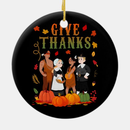 Décoration En Céramique Pilgrims and Natives American Indian Thanksgiving (Dos)