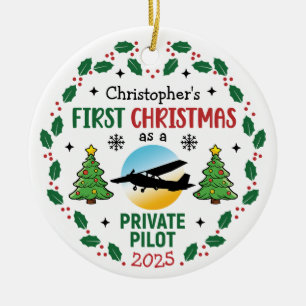 Décoration En Céramique Pilote privé personnalisé Nom personnalisé Noël