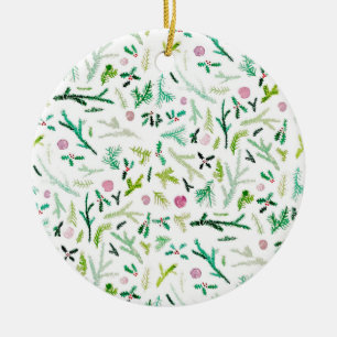 Décoration En Céramique Pin, houx et prunes confites