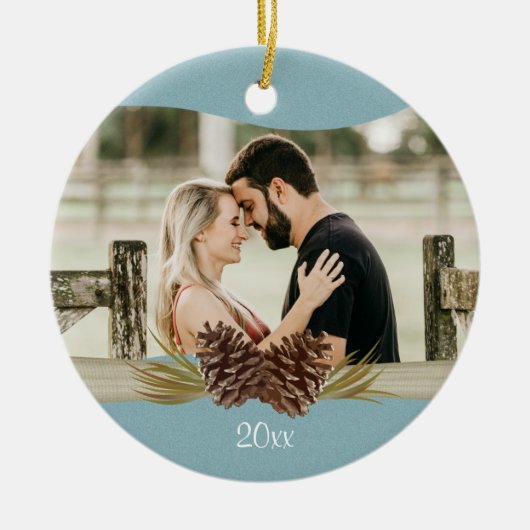 Décoration En Céramique Pinecones de bois photo bleue (Devant)