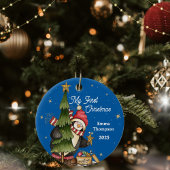 Décoration En Céramique Pingouin Bleu Arrière - plan Baby's First Christma