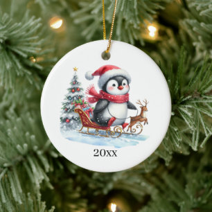 Décoration En Céramique Pingouin mignon ajouter la date et le message Noël