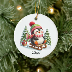Décoration En Céramique Pingouin mignon ajouter la date et le message Noël