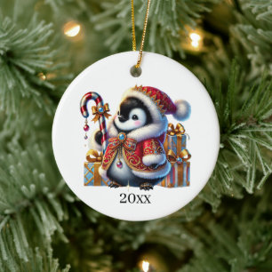 Décoration En Céramique Pingouin mignon ajouter la date et le message Noël