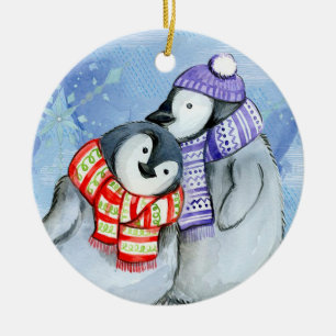 Décoration En Céramique Pingouins de Noël