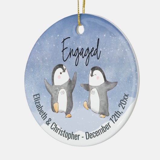 Décoration En Céramique Pingouins d'hiver mignons Monogrammés engagés (Gauche)