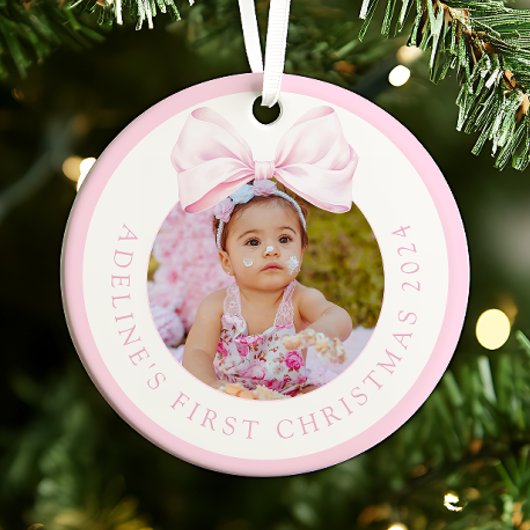 Décoration En Céramique Pink Bow Baby Girl Photo Ornament