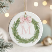 Décoration En Céramique Pink Bow Monogram Wreath Christmas