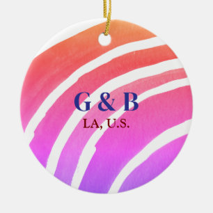 Décoration En Céramique Pink jaune arc-en-ciel ajouter nom du couple place