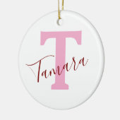 Décoration En Céramique Pink Monogram Christmas Ornament | Custom Name (Gauche)