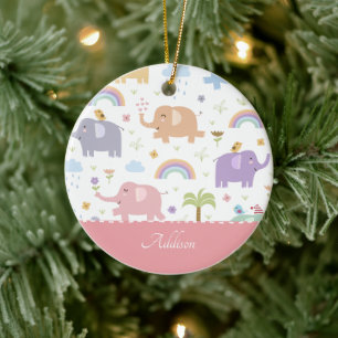 Décoration En Céramique Pink Pastel Elephant Pattern Little Girl Christmas