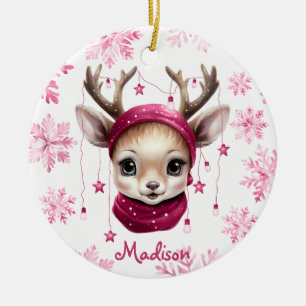 Décoration En Céramique Pink Reindeer Boug pour enfants personnalisés