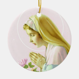 Décoration En Céramique _Pink Rose_Ornament de prière de Vierge Marie