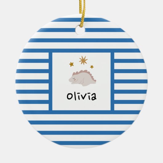 Décoration En Céramique Pink Sleepy Baby Dino | Marine Blue Stripe Modern (Devant)