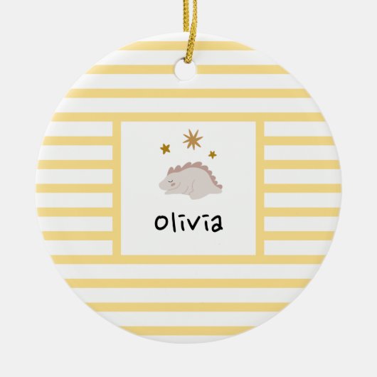 Décoration En Céramique Pink Sleepy Baby Dino | Yellow Stripe Modern (Devant)