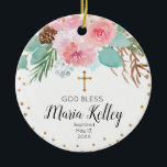 Décoration En Céramique Pink Winter Floral Personnalisé Fille Baptême<br><div class="desc">Floral d'hiver rose Personnalisé Fille Baptême Ornement</div>