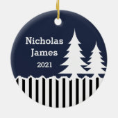 Décoration En Céramique Pins d'hiver et arbres à rayures Photo (Dos)