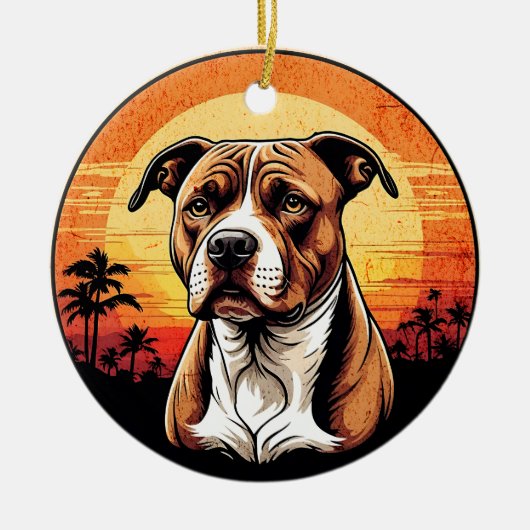 Décoration En Céramique Pit Bull Retro Sunset Dog Lover (Devant)