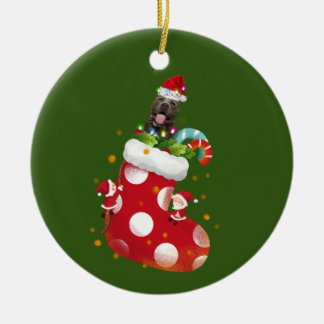 Décoration En Céramique Pitbull avec Casquette Sock Noël
