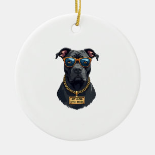 Décoration En Céramique Pitbull Cool Vintage en Lunettes de Soleil avec Ch