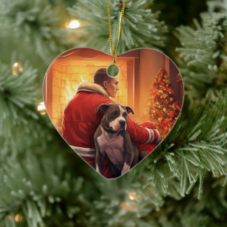 Décoration En Céramique Pitbull Pompier Noël, Cadeau pour Amoureux de les 