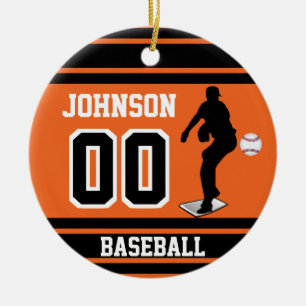 Décoration En Céramique Pitcher de baseball personnalisé orange et noir