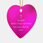 Décoration En Céramique PixDezines premier Noël de bébé, rose chaud (Gauche)