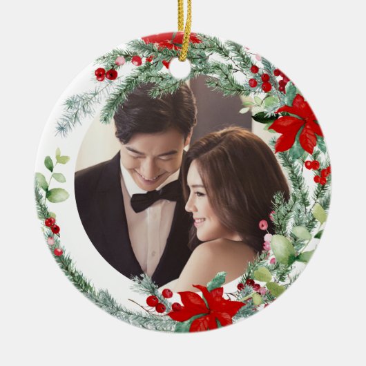 Décoration En Céramique PixDezines Wreath hiver, premier Noël (Devant)