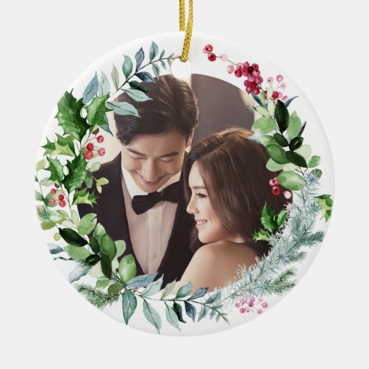 Décoration En Céramique PixDezines Wreath hiver, premier Noël (Devant)