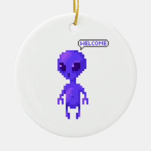 Décoration En Céramique Pixel Alien Bienvenue Gaming