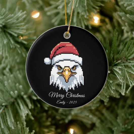Décoration En Céramique Pixel Art Bald Eagle Santa Hat (Arbre)