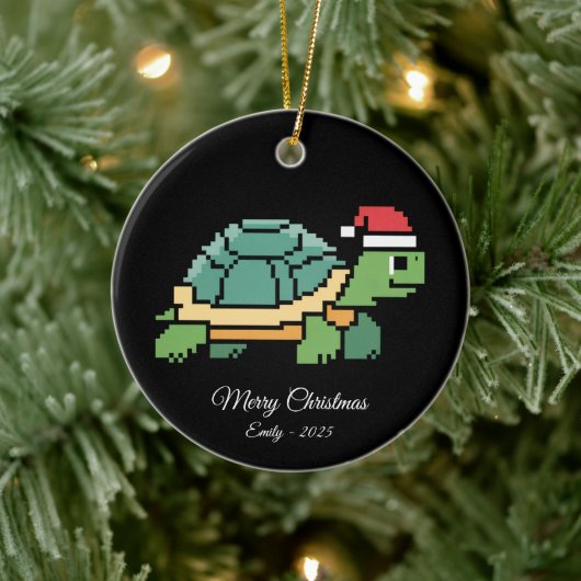Décoration En Céramique Pixel Art Turtle Tortoise Santa Hat (Arbre)