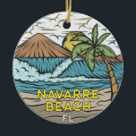 Décoration En Céramique Plage de Navarre Floride Vintage<br><div class="desc">Illustration dessinée à la main par Navarre Beach avec montagnes et vagues de l'océan en arrière - plan. Parfait pour tous ceux qui aiment visiter la plage de Navarre.</div>
