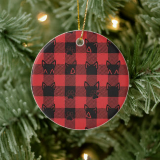 Décoration En Céramique Plaid Paws Buffalo à carreaux avec oreilles et pat