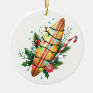 DÉCORATION EN CÉRAMIQUE PLANCHE DE SURF DE NOËL HAWAIEN TROPICAL AVEC LUMI