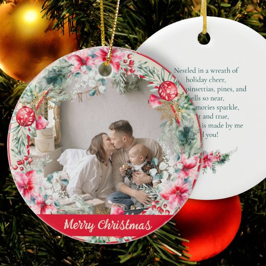 Décoration En Céramique Poésie mignonne Poinsettia rouge verte couronne No