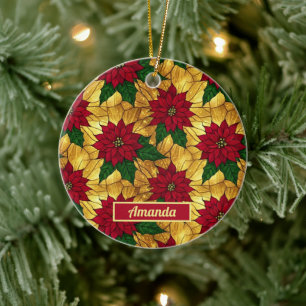 Décoration En Céramique Poinsettia en Verre Cathédrale Élégant pour les Fê