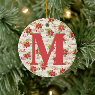 Décoration En Céramique Poinsettia et mots de Noël monogramme