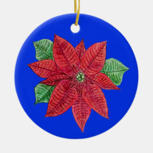 Décoration En Céramique Poinsettia MEMORIAL Ornement/Bleu - Personnaliser