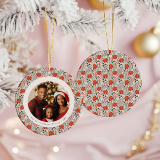 Décoration En Céramique Poinsettia Rouge Classique 1 Photo de Famille Noël