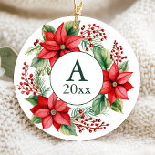 Décoration En Céramique Poinsettia Wreath Photo Monogramme Année