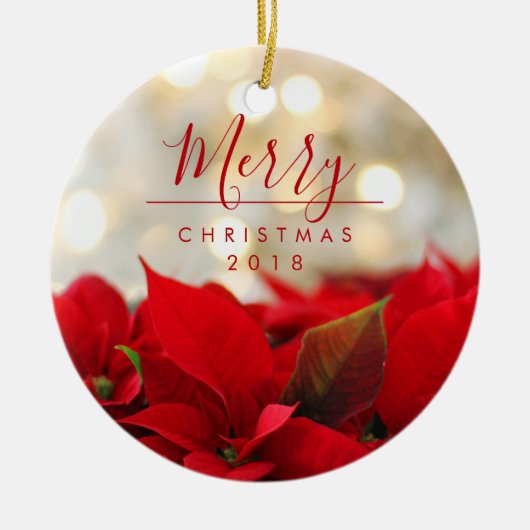 Décoration En Céramique Poinsettias rouges avec Golden Bokeh Noël (Devant)