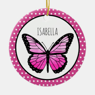 Décoration En Céramique Point Polka Magenta Butterfly Personnalisé