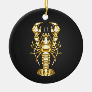 Décoration En Céramique Poisson à langouste polygonale dorée sur noir