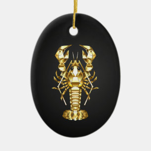 Décoration En Céramique Poisson à langouste polygonale dorée sur noir