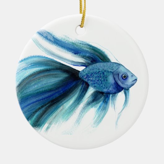 Décoration En Céramique Poisson Bêta Bleu (Devant)