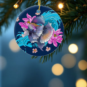 Décoration En Céramique Poisson combattant siamois Betta Vagues de Lotus