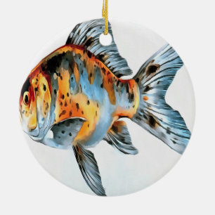 Décoration En Céramique Poisson d'or bleu et orange Shubunkin