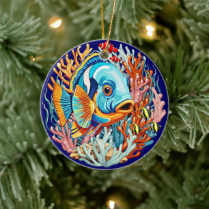 Décoration En Céramique Poissons Tropicaux Couleurs Été Vibes